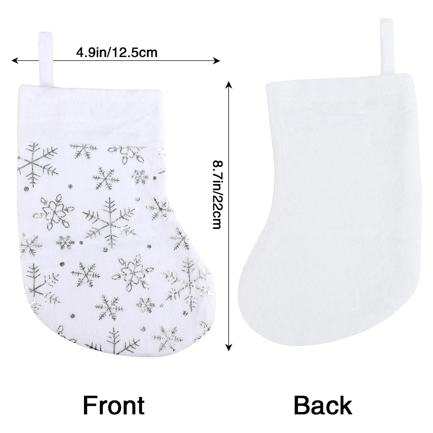FOIMAS 12pcs Mini Christmas Stockings,8.2" White Snowflake Stocking Xmas Felt Hanging Stocking Sock for Christmas Tree Fireplace Tableware Home Decoration,Silver