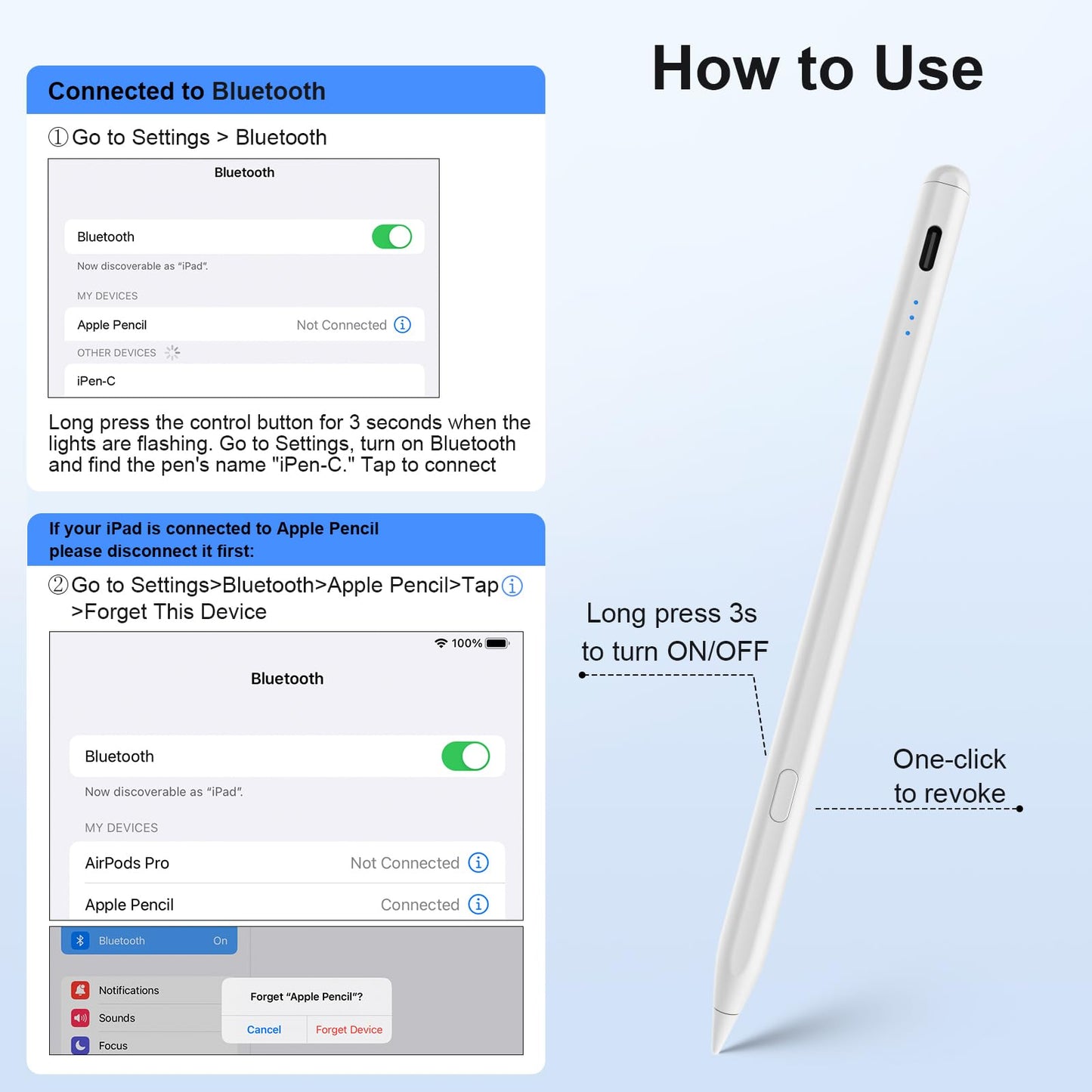 Stylus Pen for iPad (2018-2025), USB-C Fast Charging Pencil, Pixel-Perfect Tilt Sensitivity for Apple iPad 11/10/9/8/7/6/A16, ipad Mini 7/6/5, Air M3/M2 11"/13"/5/4/3, i-Pad Pro M4 13"/12.9″/11″