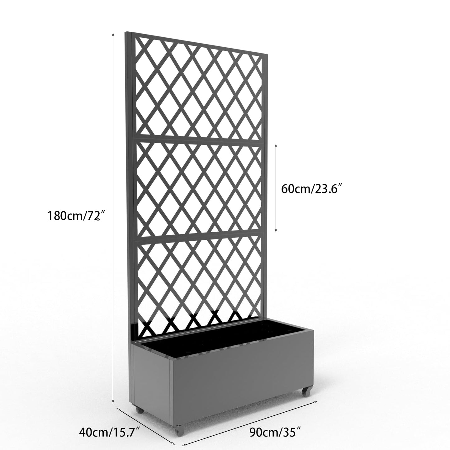 EcoSummer Metal Planter Box, with Diamond Lattice Trellis, 72"x35", Galvanized Raised Garden Bed on Wheels for Climbing Plants, Black