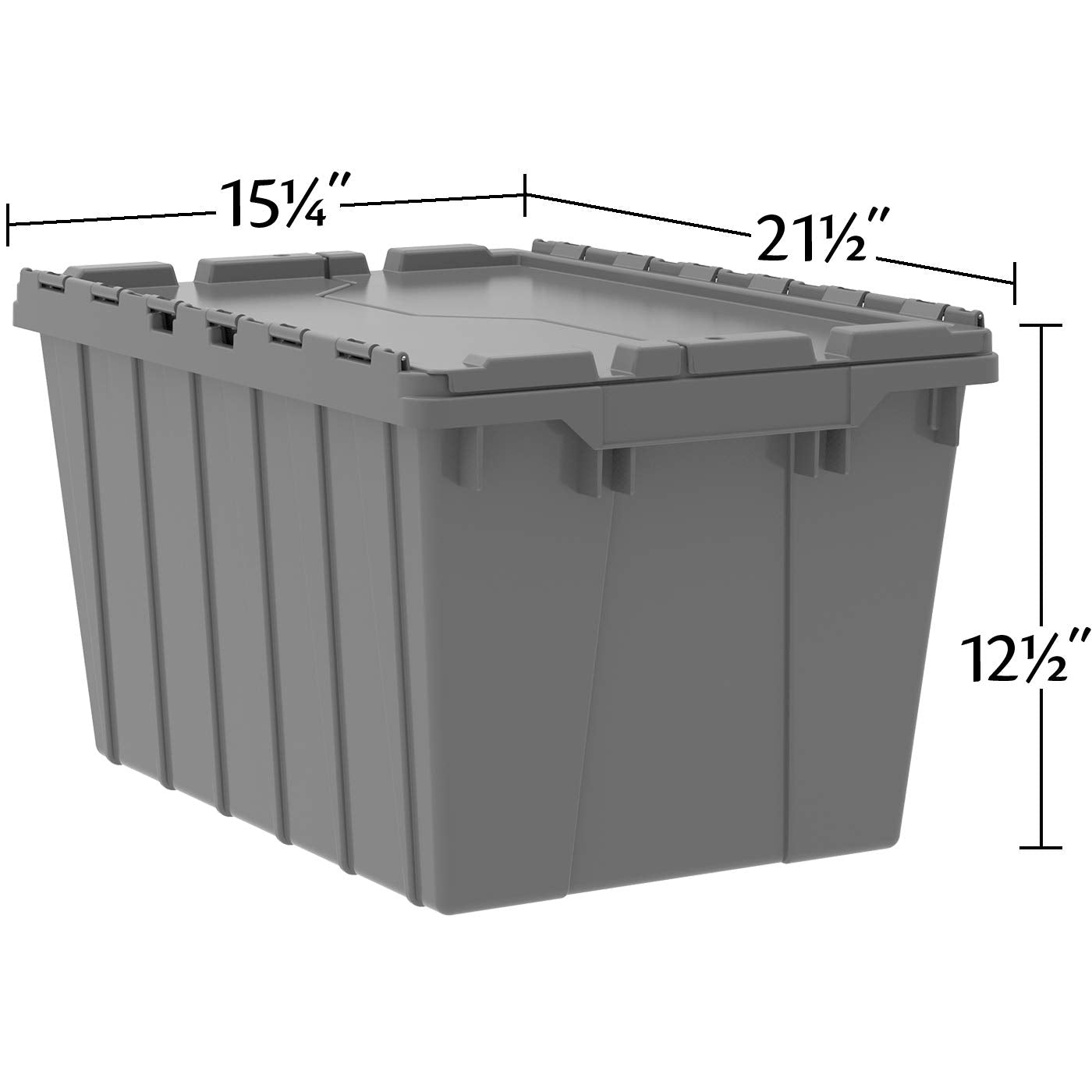 Akro-Mils 39120 Industrial Lidded Plastic Storage Container, Nesting and Stackable Plastic Storage Box with Lid Attached, Organization Tote for Garage and Warehouse, 21.5"x15.25"x12.5", Gray (6-Pack)