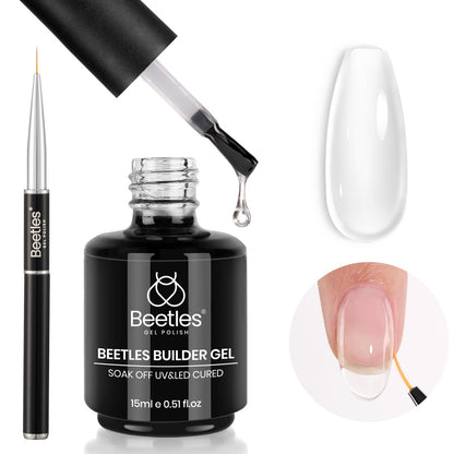 Beetles Builder Gel Set,3 Pcs 8 in 1 Nail Strengthening Apex Building Extension for Beginner DIY Salon at Home,Clear Builder Nail for Nails with Base and Top Coat Gel,UV & LED Lamp Needed