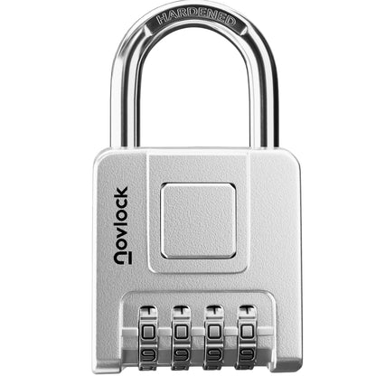 NOVLOCK Combination Lock for Outdoor & Indoor | Heavy Duty, Weatherproof, 4-Digit Security | Padlock for Lockers, Gates, Fences, Sheds, Storage | 1-Pack, Silver