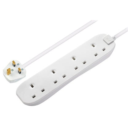 Masterplug Four Socket Extension Lead, Unswitched, 2 Metre Cable, 4-Way Plug Extension Cable, Power Strip, Basic Power, White, 13A, 4G, 2m, BFG210N
