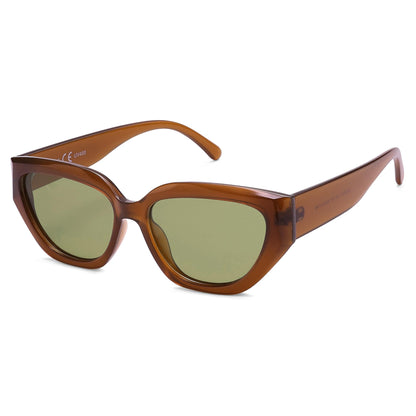 SOJOS Trendy Cute Cat Eye Polarized Sunglasses for Women Fashion Cateye Womens Sunnies SJ2237, Mocha Brown Frame Light Green Lens