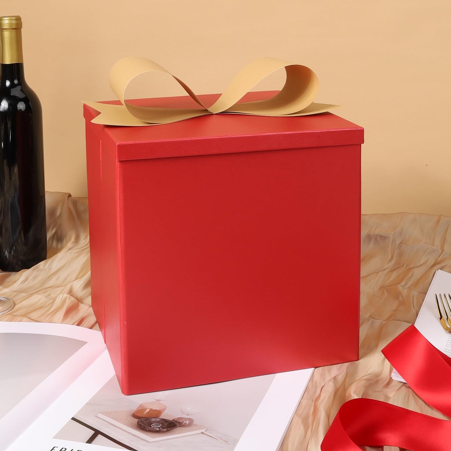 BIOBROWN Medium Gift Boxes with Lids for Presents, 9x9x9 Inches Red Collapsible Gift Box for Valentine's Day, Birthday, Wedding, Baby Shower, Party, Any Occasion