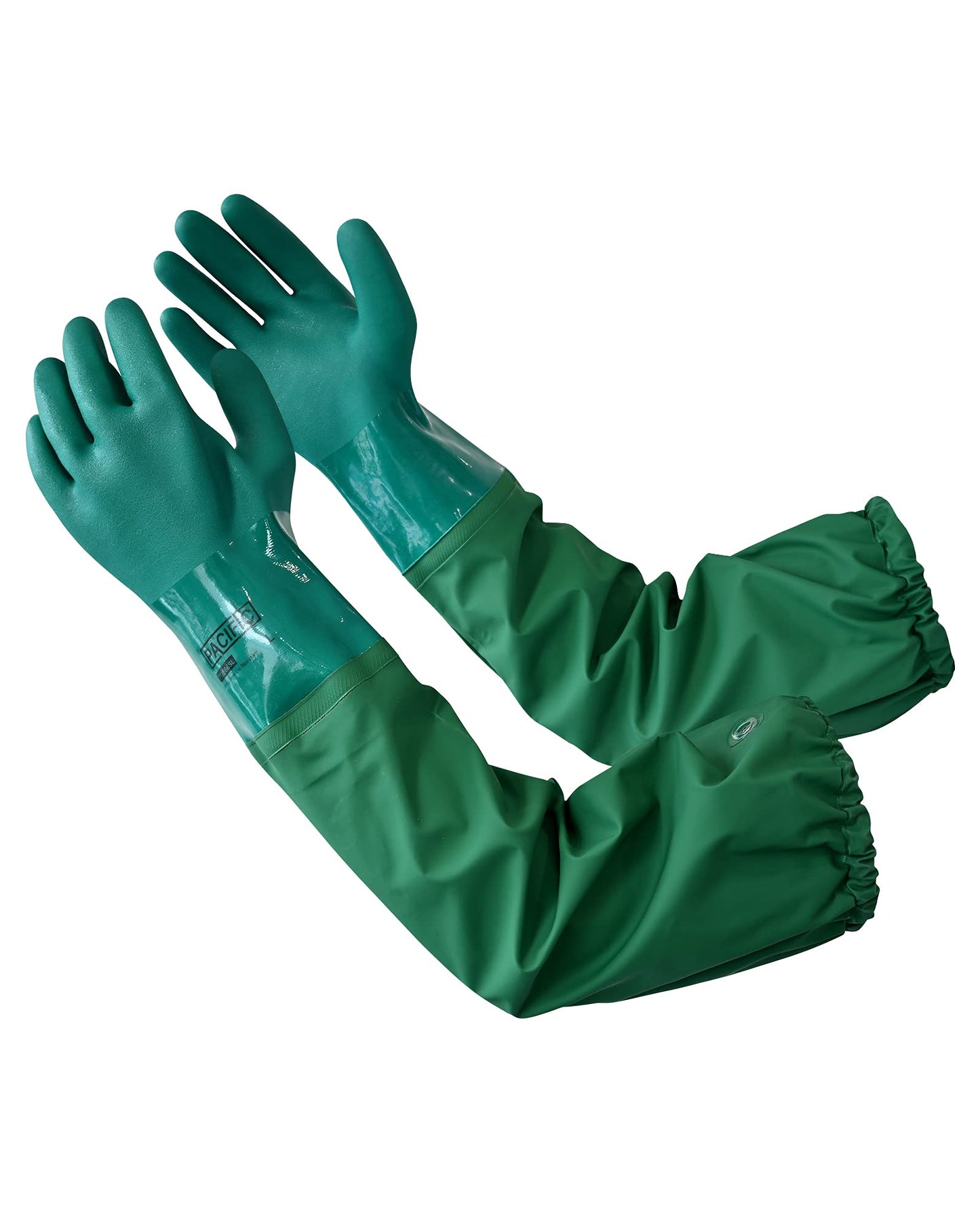 PACIFIC 26" Long Sleeve Gloves, Chemical Resistant Gloves. PVC Coating, Reusable, Heavy Duty Waterproof Gloves with Cotton Liner, Anti-skid, Acid-alkali and Oil, Large