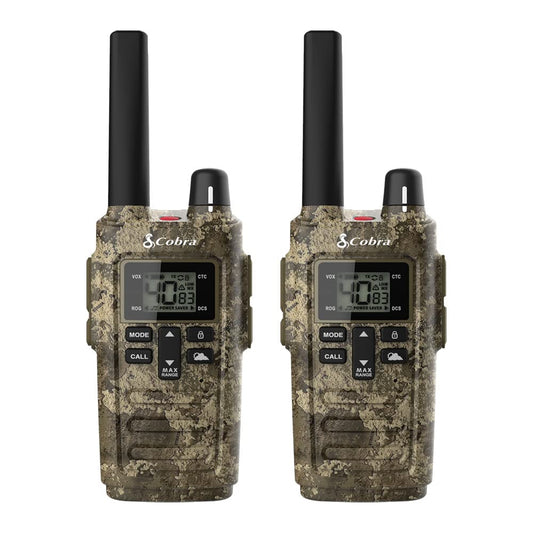 Cobra RX680 Walkie Talkies (2-Pack) - Rugged & Splashproof Two Way Radios Long Range, IP54 Water Resistant Design, 60 Pre-Programmed Channels, Weather Alerts, Included Charging Dock (Black/Orange)