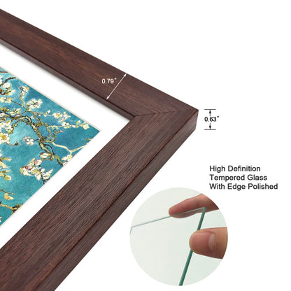 DEKWINN 8x8 Walnut Picture Frame Set of 6 with Real Glass for Pictures 5x5 with Mat or 8x8 Without Mat, Wall or Tabletop Gallery Photo Frames