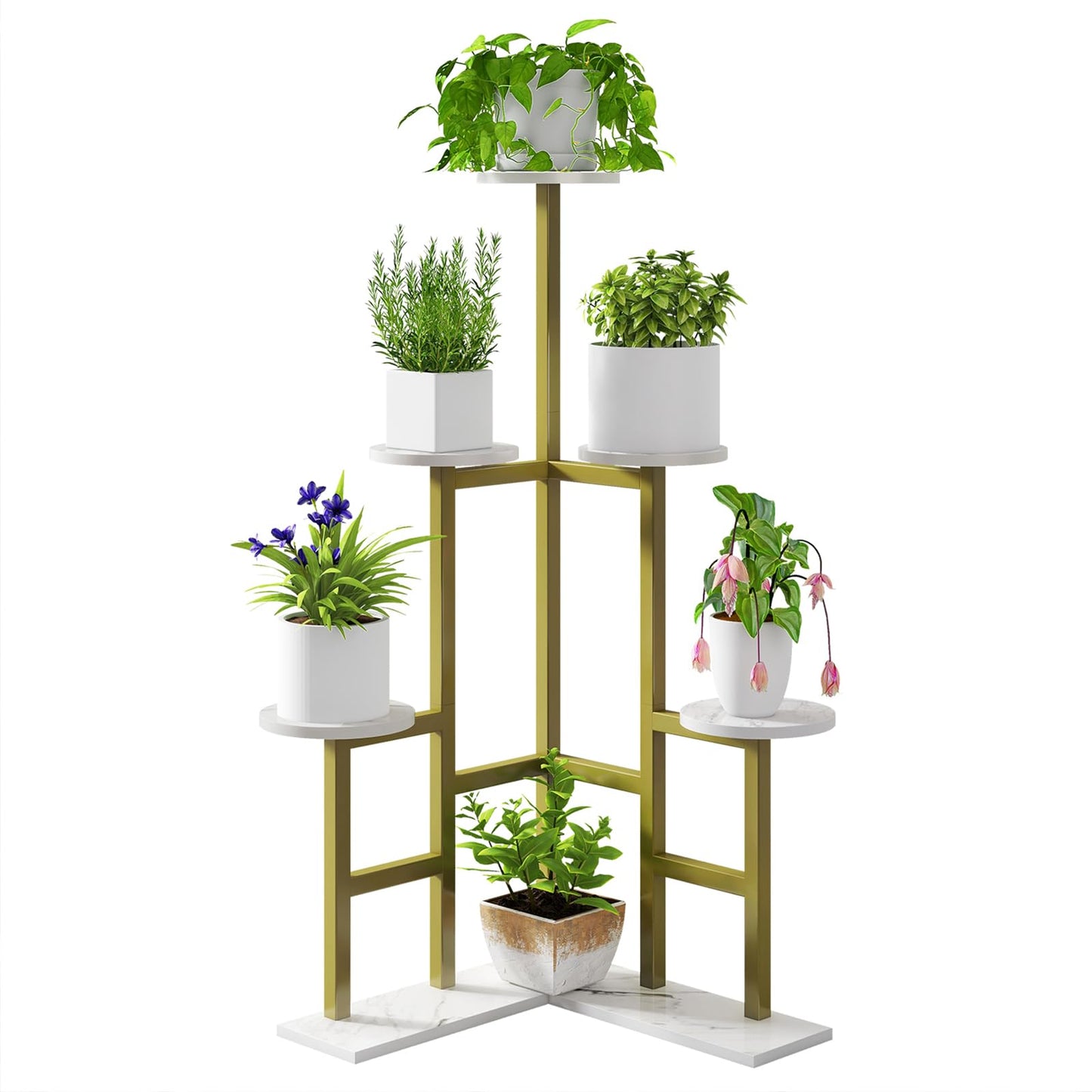 IBUYKE 6 Tier Plant Stand Indoor, Tall Flower Pot Stand for Multiple Plants, Tiered Corner Plant Shelf for Living Room Patio Balcony Garden, , Gold TMJ072G
