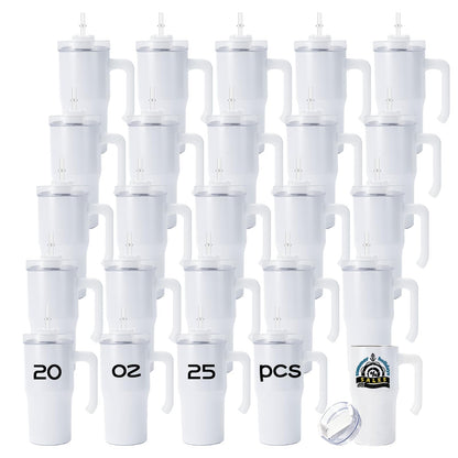Lilsofee 25 Pack 20 oz Sublimation Blank Tumbler with Handle and Straw Stainless Steel Double Vacuum Insulated Mug Heat Press Transfer Printing DIY Cup