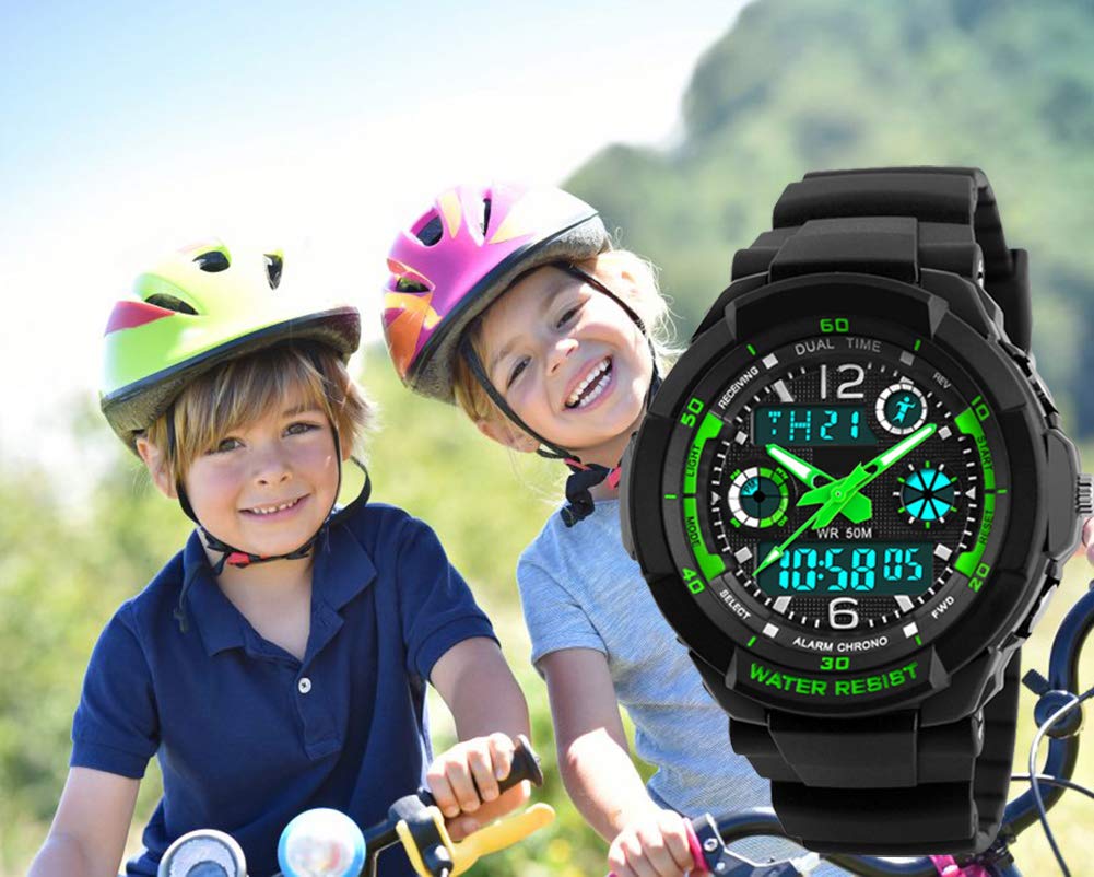 VDSOW Digital Watches for Kids Boys - 50M Waterproof Outdoor Sports Analogue Watch with Alarm/Timer/Dual Time Zone/LED Light, Childrens Electronic Shock Resistant Wrist Watches for Junior Teenagers