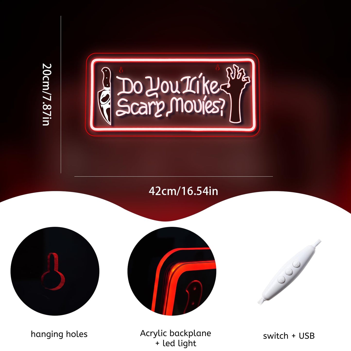 WLHOPE Do You Like Scary Movies Neon Sign Red Neon Signs for Wall Decor Led Lights for Cinema Halloween Bar Club Party Teen Boy Bedroom Game Room Decor Gifts