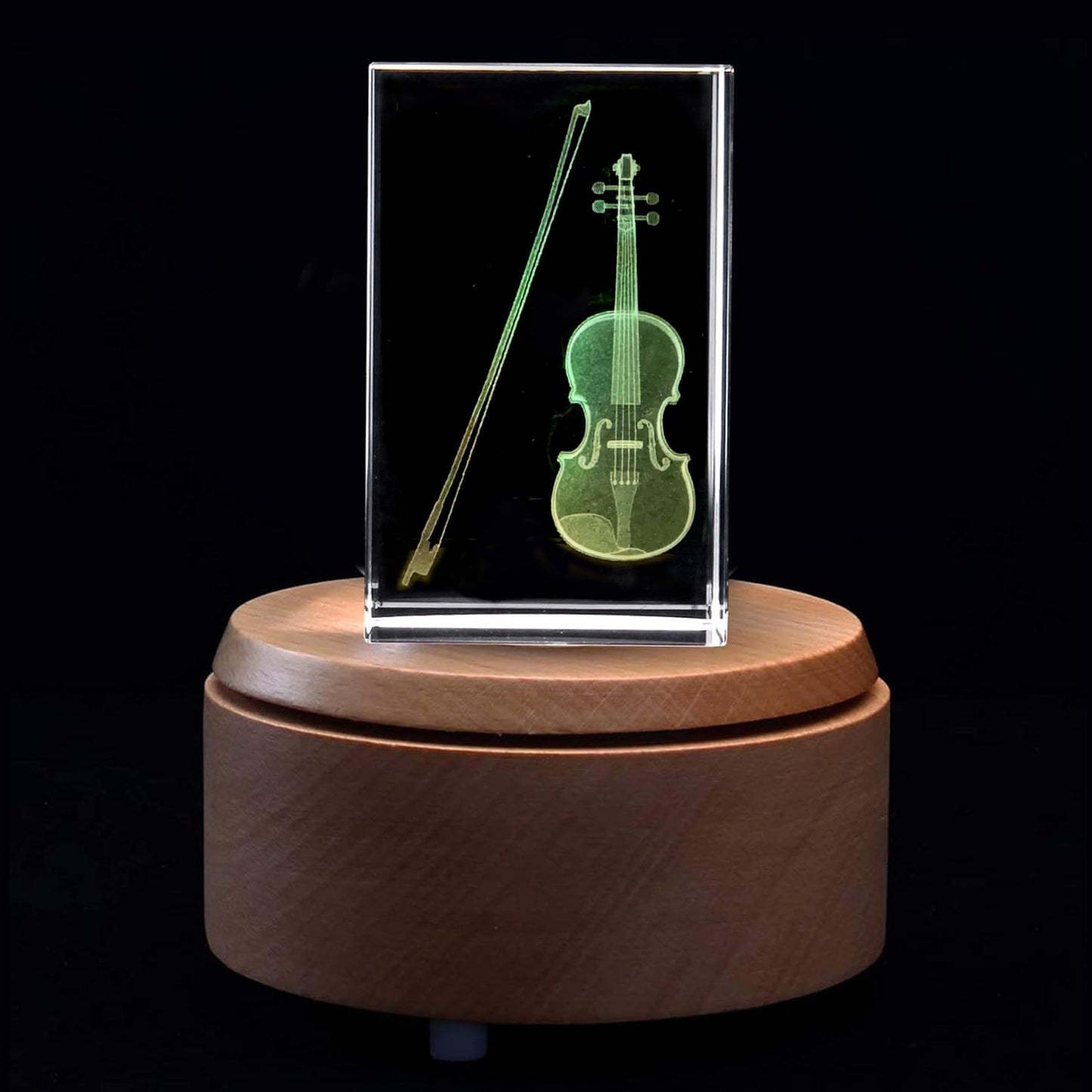 XINDAM 3D Violin Paperweight Laser Etched in Crystal Glass Cube (Included LED Base)