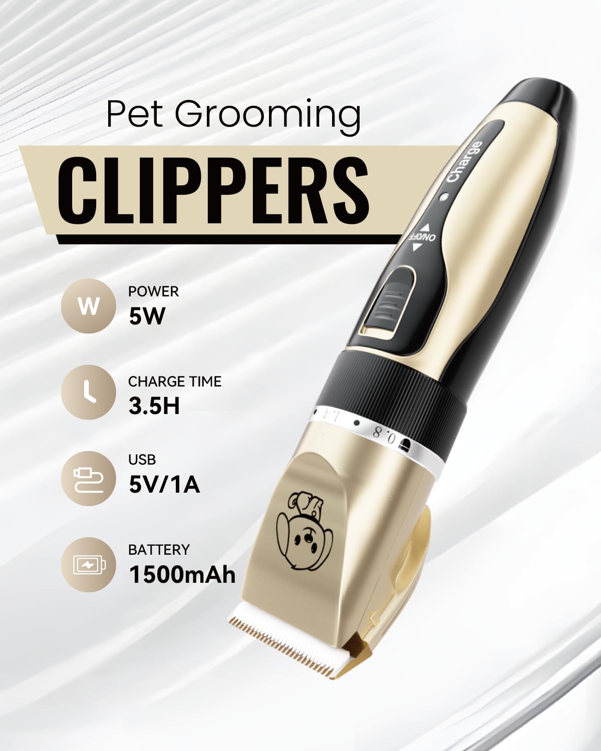 Dog Clippers, Rechargeable Low Noise Cordless Pet Clippers, with 4 Guide Combs and Cleaning Brush Nail Kits