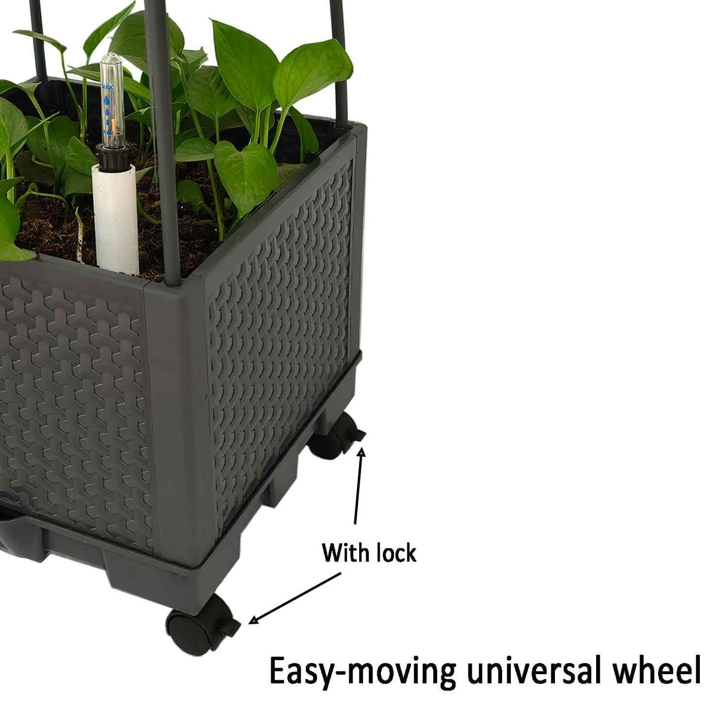 FesmTek Movable Raised Garden Bed Tomato Planter Box with Trellis and Universal Wheel Self-Watering Garden Beds Outdoor for Vegetables 2-Pack