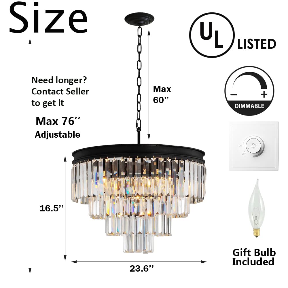 ANTILISHA Crystal Chandelier Lighting Pendant Ceiling Modern Chandeliers Light Fixture for Dining Rooms Entryway Living Room Fringe Raindrop Round Hanging Style