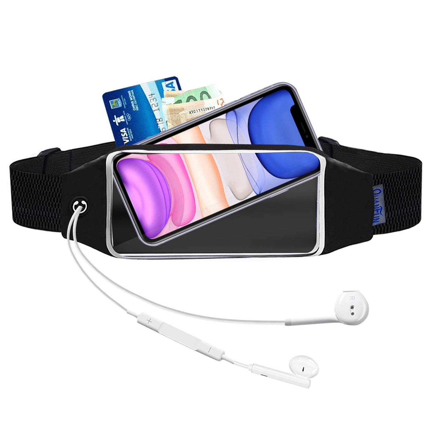 QUANFUN Running Belt for Women Men, Fanny Pack, Belt Bag, Money Belt, Waterproof Workout Waist Pouch Phone Holder with Touchscreen, Gym Running Gift Gear Accessories fits Phones UP to 6.5", Black