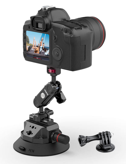 Ulanzi SC-02 Heavy-Duty Suction Cup Mount for Camera/Accessory (4.5"), Pump-actived Vacuum Camera Suction Cup Mount for Action Cameras w Quick Release NATO Magic Arm Car Boat Windshield Window Mount