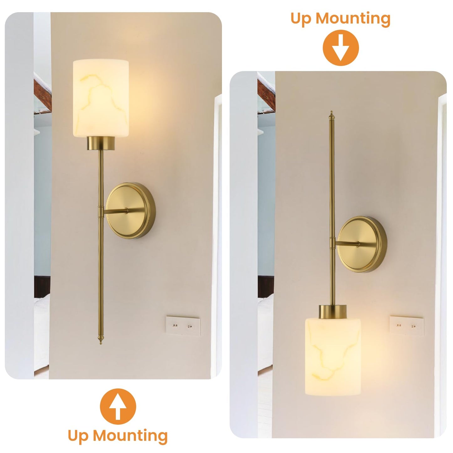 Mieloxiy Gold Wall Sconces Set of 2 with Marble Glass Shade, Modern Bathroom Vanity Light Fixtures for Bedroom, Hallway, Entryway, Living Room