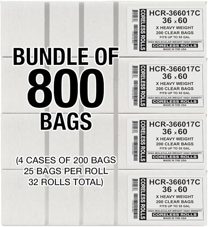 Aluf Plastics High Density Trash Bags, 55 Gallon, 17 Micron,