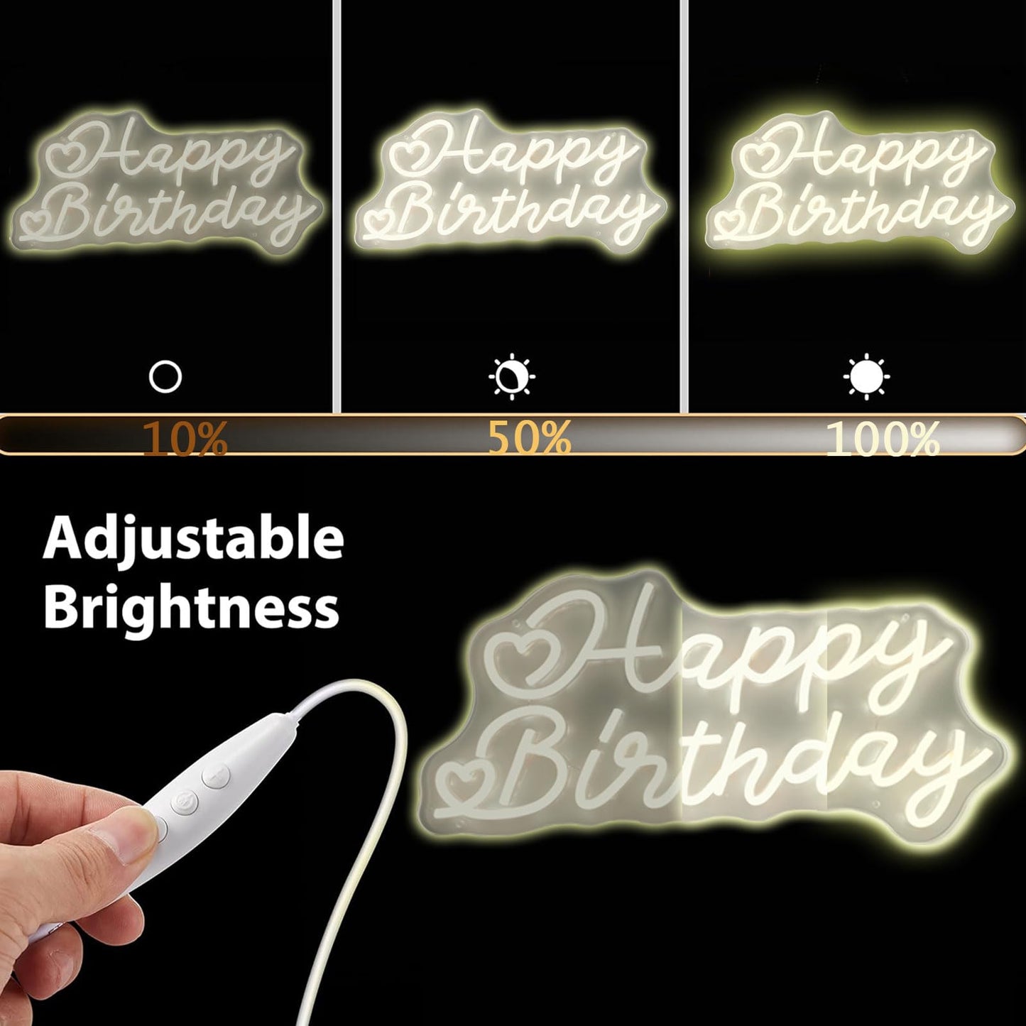 Happy Birthday Neon Sign for Wall Decor ¡Feliz Cumpleaños LED Neon Sign Light up Sign with USB Chain Light modulator, Reusable Art Decorations Larger Bedroom Bar Home 18.9"x9.51" (warm white)
