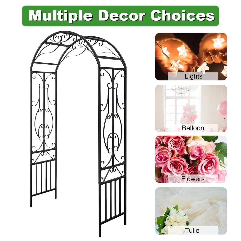 Peach Tree Outdoor Metal Garden Arch, 86.6" H x 44.1" W Iron Black Trellis Arbor Various Climbing Plant Growing Lawn Backyard