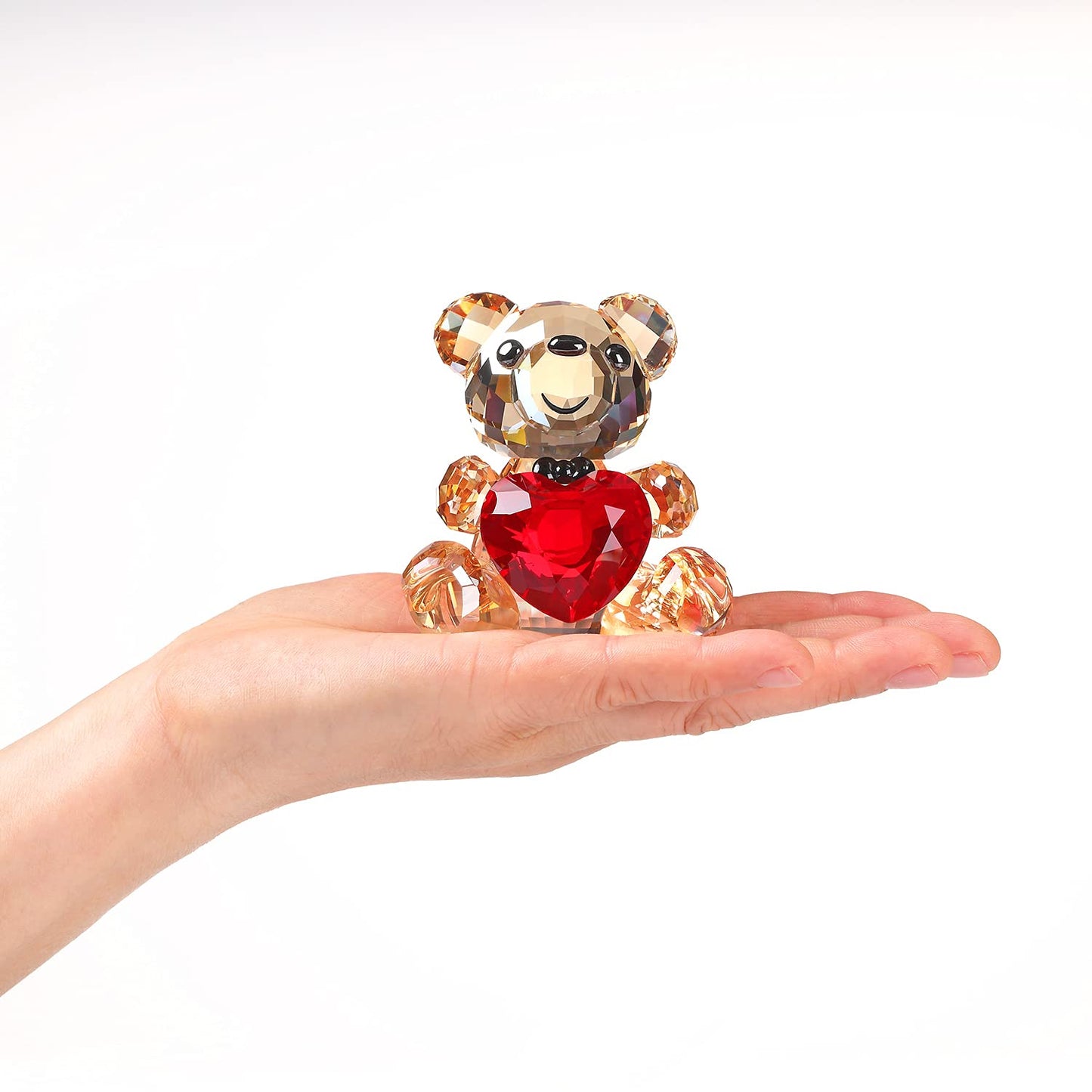 DOJOZ Crystal Teddy Bear Sweet Gifts Figurine Red Heart Lovely Animal Collectible Ornament Birthday (Pink)