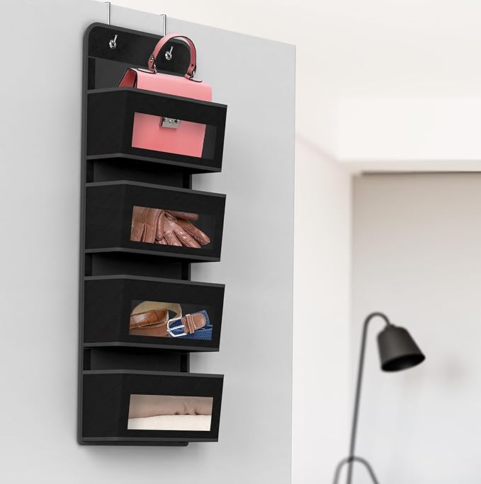Simple Houseware 4 Clear Window Pocket Over Closet Door Storage Hanging