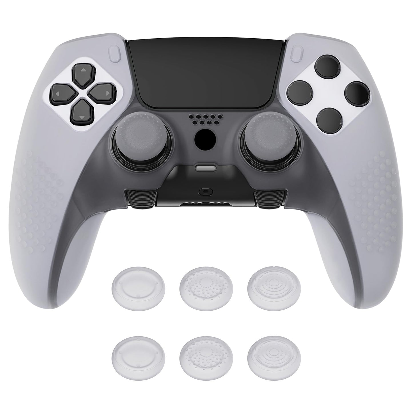 PlayVital 3D Studded Edition Anti-Slip Silicone Cover Case for ps5 Edge Controller, Soft Rubber Protector Skin for ps5 Edge Wireless Controller with 6 Thumb Grip Caps - Clear White