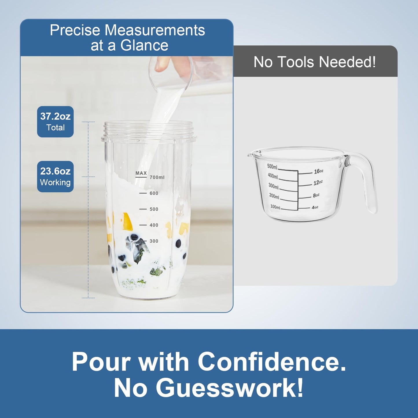 12-Piece Smoothie Blender Maker 25,000 RPM Personal Blender for Ice Crushing Smoothies & Frozen Drinks Nuts with 23oz, 32oz, 37oz Portable Cups Two 6-Leaf Stainless Steel Blades, Silver