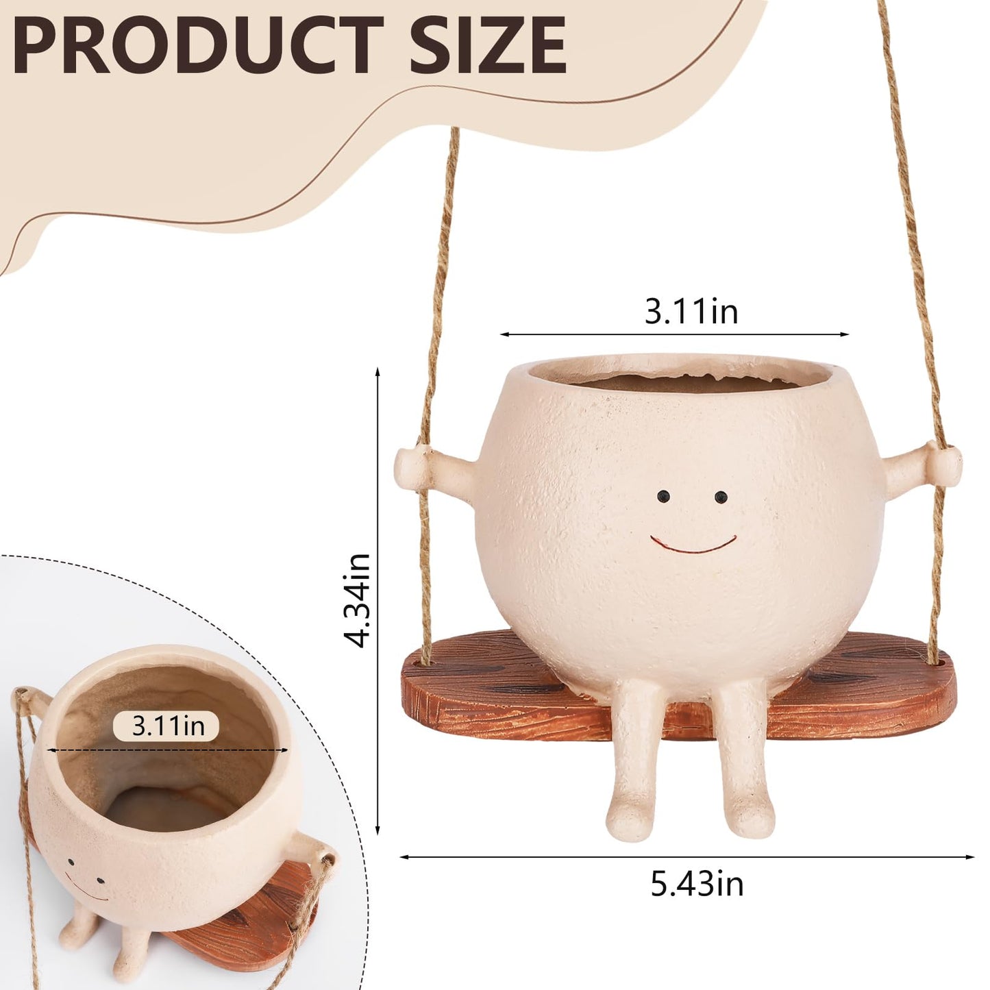 CONNOVA Smiley Face Flower Pot, Swinging Smiley Face Hanging Planter, Cute Swinging Planter, Hanging Planter with Unique Design, Suitable for Indoor and Outdoor Decoration