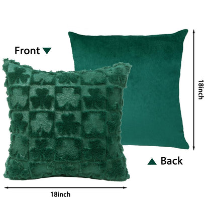Heirloom Haven St Patrick’s Day Pillow Covers Set of 2,Green Shamrock Irish Soft Plush Faux Fur Jacquard Throw Pillows Decorations for Bedroom Sofa Holiday Festivals Home Decor 18x18 inch