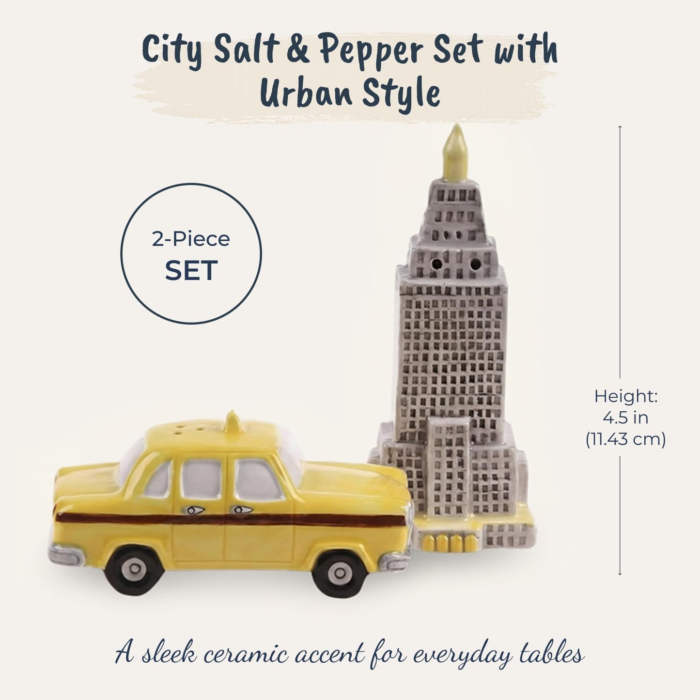Blue Sky Ceramic 2.25" x 1.5" x 4.5" City Salt and Pepper Set