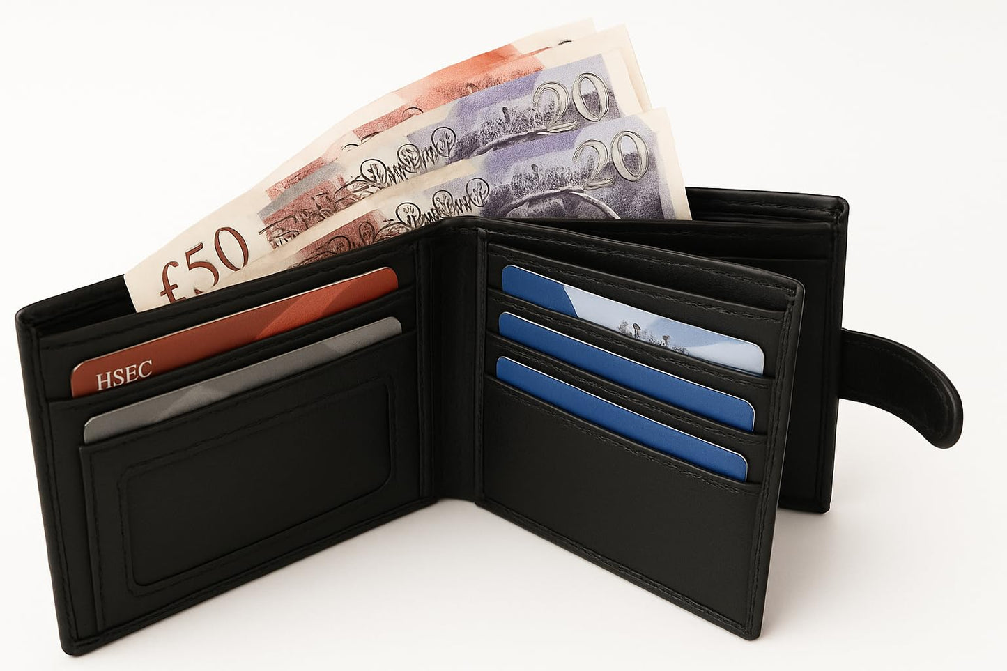 ODS:UK Mens RFID Blocking Safe Soft Leather Tri Fold Wallet Card Slots Id Window and Coin Pocket (Carbon Black)