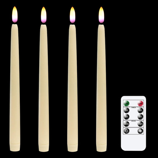 Wondise Flameless Flickering Taper Candles with Remote and Timer, 11 Inch Battery Operated Real Wax 3D Flame Ivory Window Candle for Christmas Home Decoration, Set of 4(D0.78 inch x H11 inch)