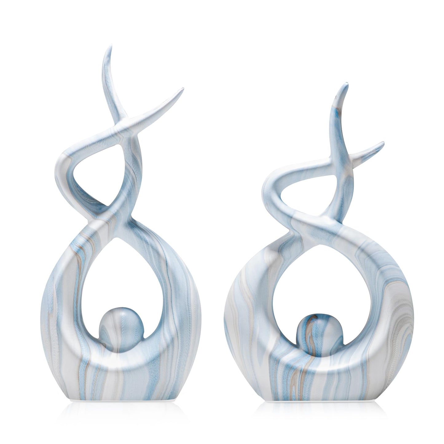 Blue Marble Ceramic Statues Set of 2, Abstract Knot Centerpiece Home Decor