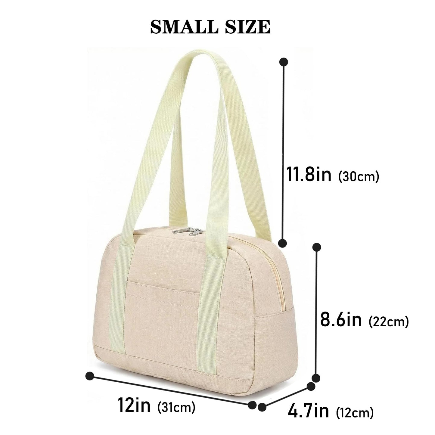 Mini Gym Bag for Women Girls, 12 inch Small Gym Tote, Lightweight Small Carry On Duffle Bag for Travel Sports (Beige)