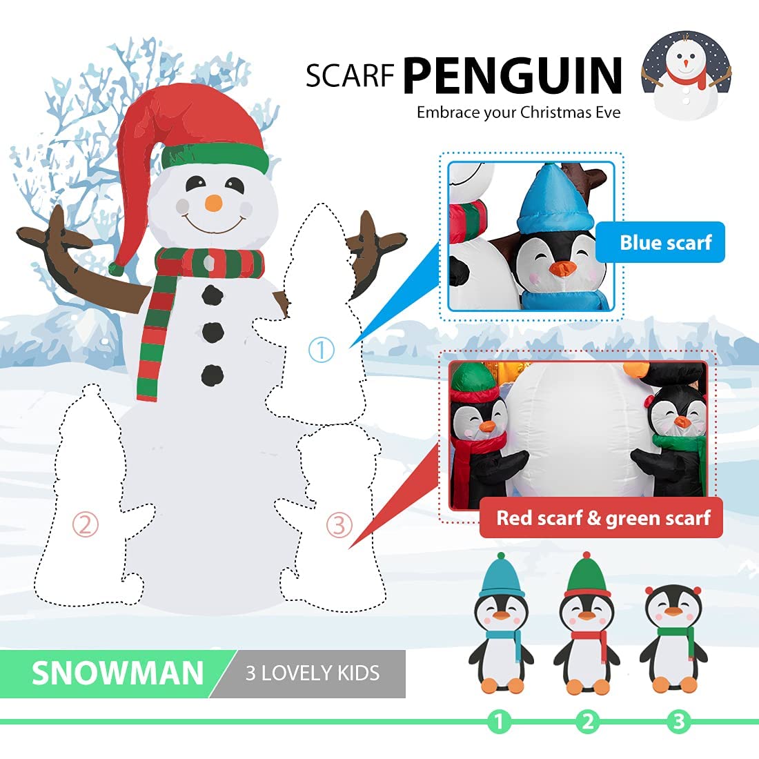 VIVOHOME 6FT Christmas Inflatable Outdoor Decoration, Snowman with Penguin, Navidad Blow Up Yard Decor with Built-in LED Light for Lawn, Garden, Party