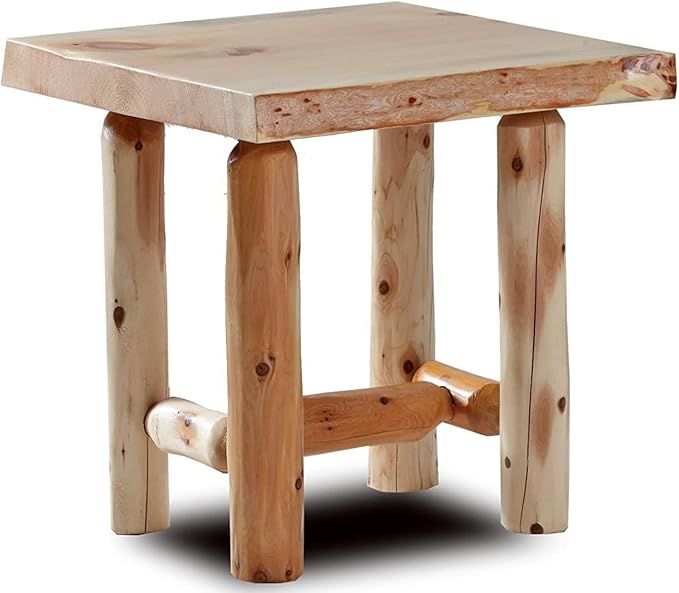 SRL Rustic Log End Table Pine & Cedar – Small Indoor End Table, Wood End Table