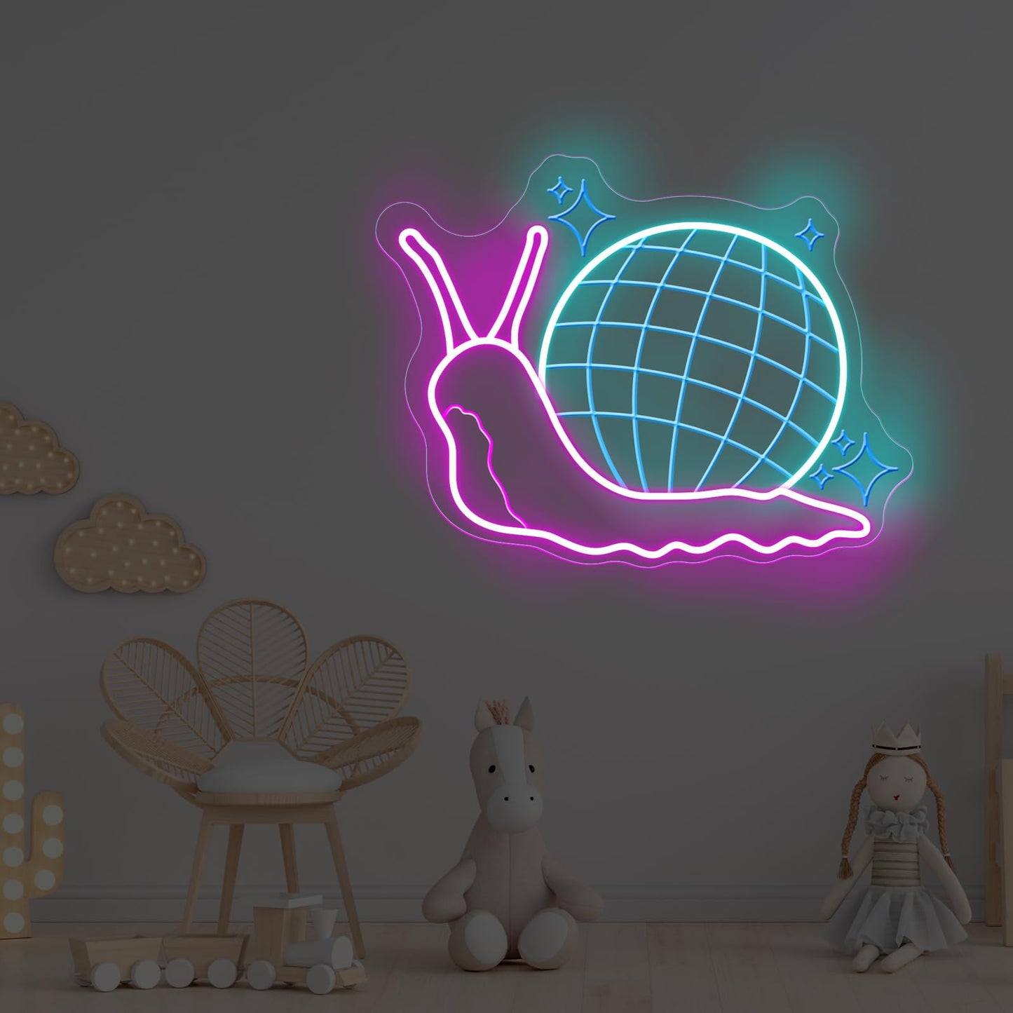 Disco ball Snail Neon Sign, Party Wall Art Neon Bar Sign for Business Beer Music Bar Club Bedroom Windows Glass Hotel Pub Cafe Wedding Birthday Party Gifts, Girl Room Decor, Disco Music Lover