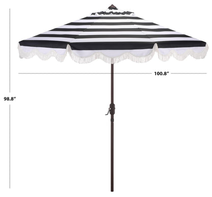 SAFAVIEH Outdoor Patio Furniture Collection – Lucerna 9 Ft Crank Patio Umbrella, Black Stripe & Brown Pole, Market Umbrella with Crank Lift (PAT8015A)