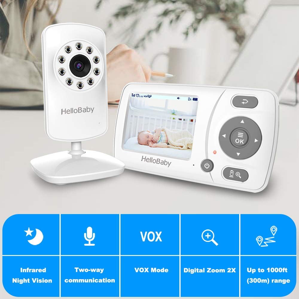HelloBaby Baby Monitor, Upgrade Video Baby Monitor with Camera and Night Vision, 960p, No WiFi for Privacy, ECO Mode,Digital 2X Zoom,Alarm Function