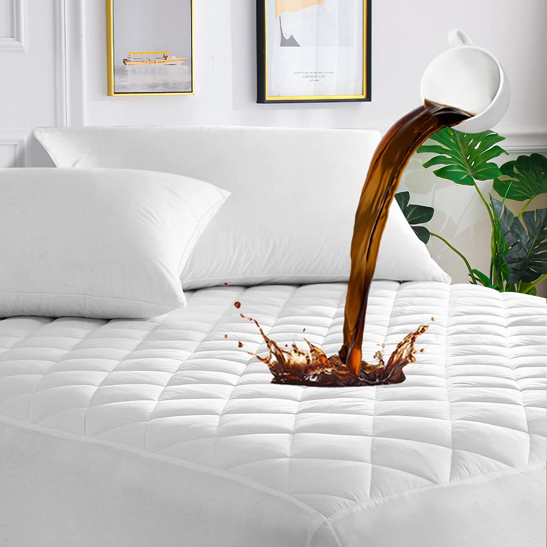UNILIBRA Queen Mattress Protector Waterproof, Deep Pocket Mattress Pad Cover Fits to 6''-21'', Breathable Hollow Cotton Filling Quilted Mattress Protector for Queen Size