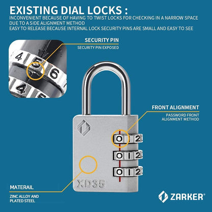 Zarker XD35 Combination Lock, 3-Digit Padlock for School, Gym, Sports Locker Lock, Fence, Toolbox, Case, Outdoor, Hasp Storage (1-Pack, Emerald)