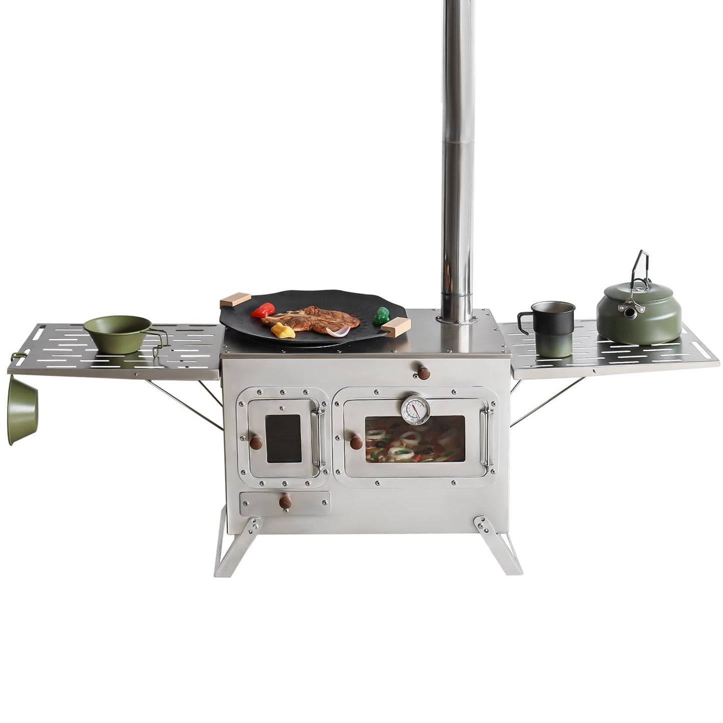 Large Outdoor Camping Stove with oven Portable Tent Stove With Pellet Stove Burner Chimney Pipe