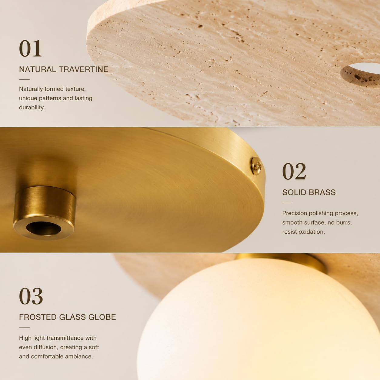BCGMYLN Natural Travertine Ceiling Light, 12.6inch Modern Flush Mount Ceiling Light Fixture with Frosted Glass Globe, Stone Ceiling Lamp for Hallway Entryway Bedroom Bathroom,G9 Bulb Not Included