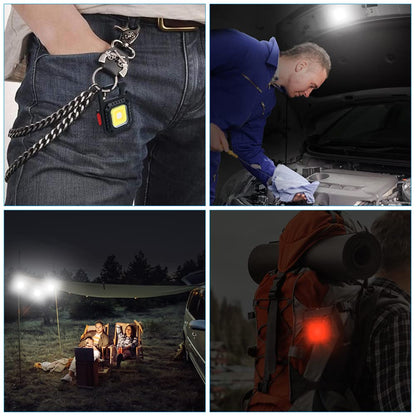URAQT Mini LED COB Flashlight, 1000 Lumens 500mAh 7 Light Modes Tiny Handheld Keychain Torch, Multifunctional Emergency Keyring Flashlight Rechargeable Work Lights with Folding Bracket Bottle Opener