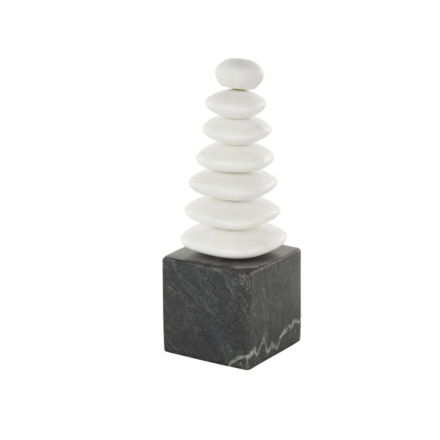 Deco 79 Marble Abstract Decorative Sculpture Stacked Stone Home Decor Statue with Black Block Base, Accent Figurine 3" x 3" x 9", White
