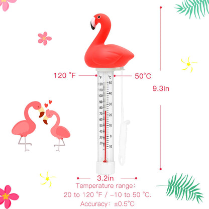 XY-WQ Floating Pool Thermometer, Large Size Easy Read for Water Temperature with String - Swimming Pools, Spas, Hot Tubs, Ponds (Flamingo)