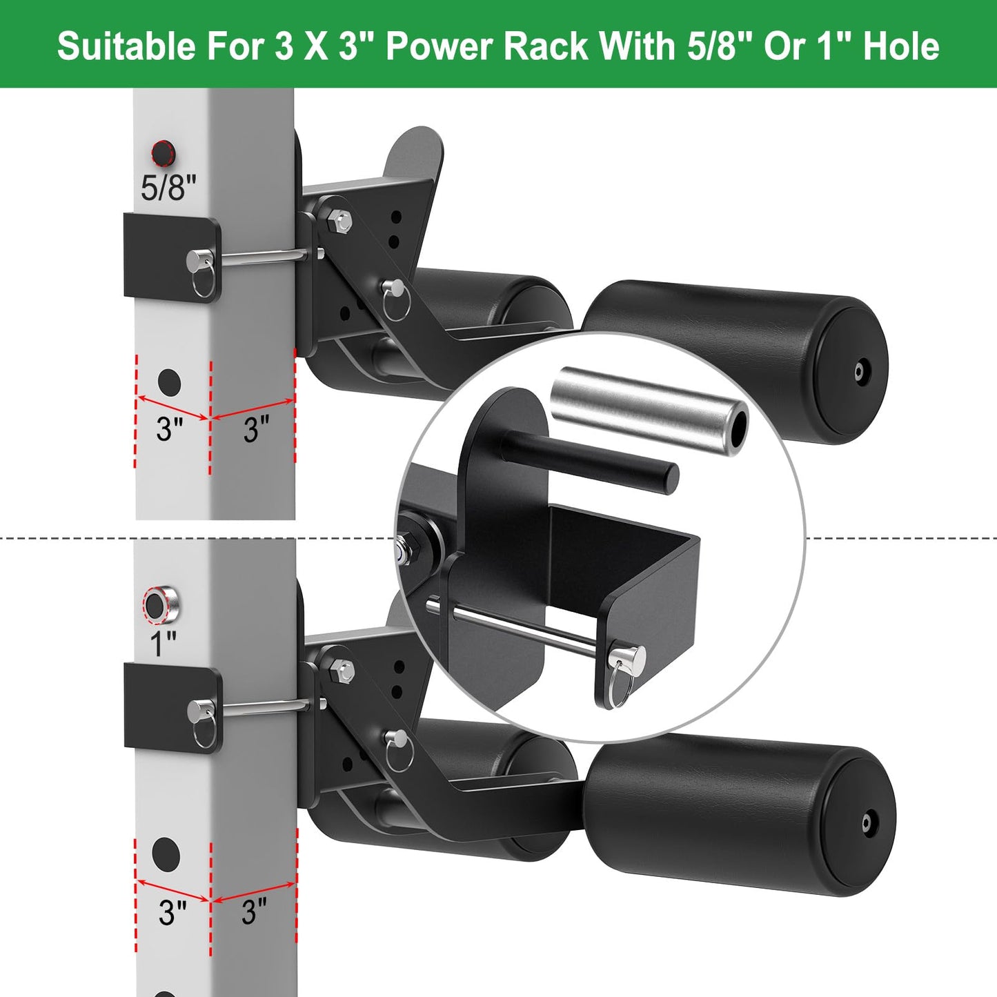 SELEWARE Nordic Hamstring Curl Squat Rack Attachment for 3x3 Power Rack with 5/8" or 1" Hole - Adjustable Leg Hold Down Attachment with Leather Surface for Home Gym Workouts